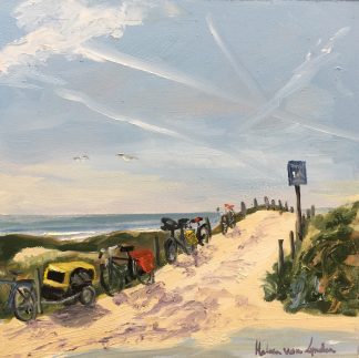 bikes, beach, Noordwijk, seascape, seaview, Dutch dunes