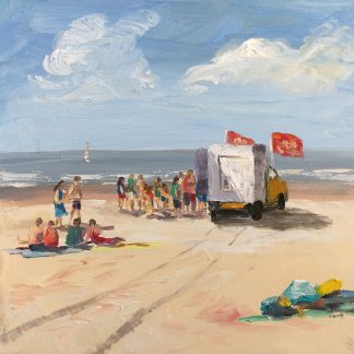 icecream, beach, seascape, heleen van Lynden, oilpainting