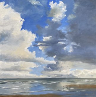 clouds, oilpainting, zomer, zeegezicht, olieverfschilderij, strandgezicht, Heleen van Lynden