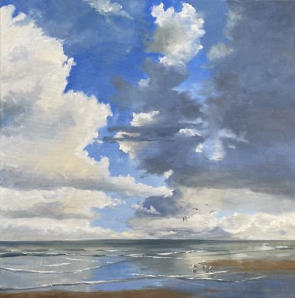 clouds, oilpainting, zomer, zeegezicht, olieverfschilderij, strandgezicht,  Heleen van Lynden