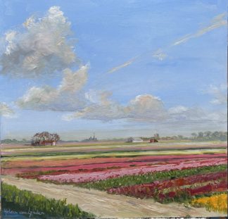 Bollenvelden, bollen, Lisse, Keukenhof, hollands landschap, olieverfschilderij, olieverf, Heleen van Lynden