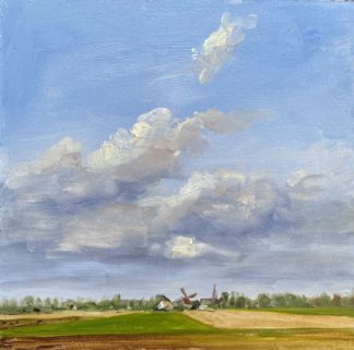 Dutch landscape wilth mill, oilpainting, olieverfschilderij, hollands landschap met molen, Heleen van Lynden