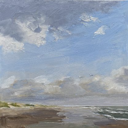 angs t strand 1, strandgezicht, olieverf, zeegezicht, Heleen van Lynden