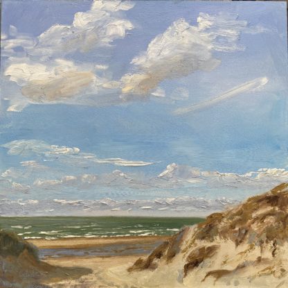 Haamstede 22WS014, strandgezicht, strand en duin, zeegezicht, zeeland, olieverfschilderij, Heleen van Lynden