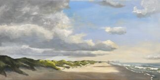 Zicht op Scheveningen- zonnige dag-seascape-on the beach-duinen - olieverf op doek-Heleen van Lynden