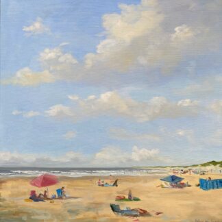 Zomer aan het strand, olieverfschilderij, zeegezicht, strand, zee, duinen, seascape, Heleen van Lynden