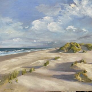 lange schaduwen  olieverfschilderij, zeegezicht, strand, zee, duinen, seascape, Heleen van Lynden