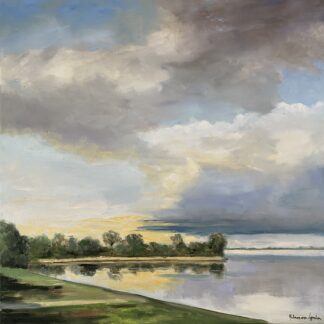 Lands end, Muiderberg, olieverfschilderij, IJsselmeer, IJmeer, rustig weer, mooie lucht, Heleen van Lynden