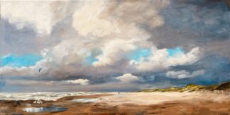 Buien, showers, olieverfschilderij, zeegezicht, strand, zee, duinen, seascape, Heleen van Lynden