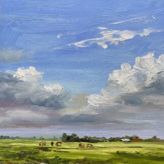 Dutch landscape, oilpainting, landscape, cows in meadow, Heleen van Lynden