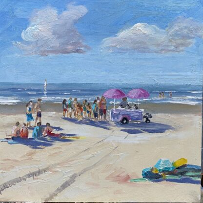 IJScoman, Icecream on the beach, oilpainting, seascape Heleen van Lynden