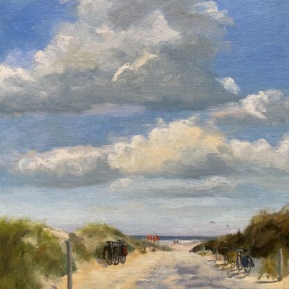 Met de fiets naar t strand. Typical Dutch, btw with a car this place is not accessable ;) Size: 60x60 cm, oil on canvas